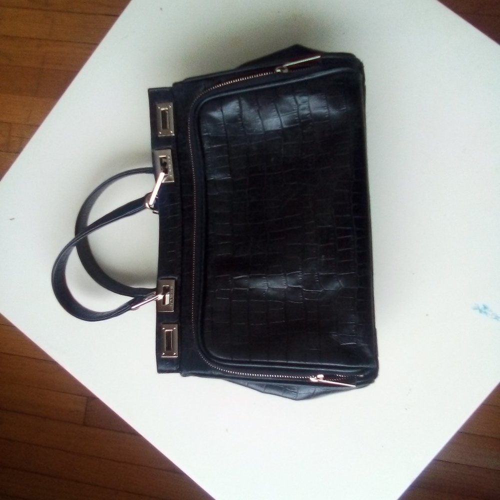 Lancel embossed leather handbag, silver hardware
